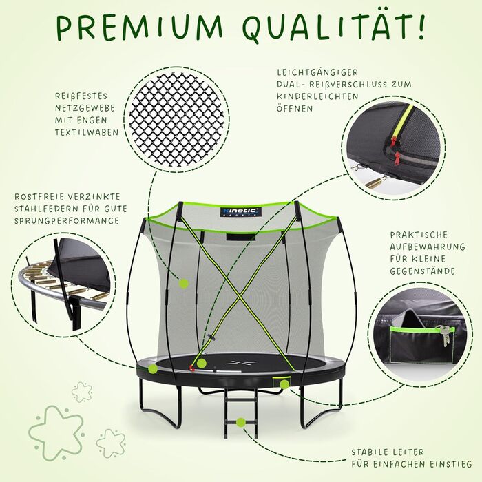 Батут Kinetic Sports 'Ultimate Pro' Ø 305 см для дітей з драбиною та захисною сіткою - чорно-неоново-зелений