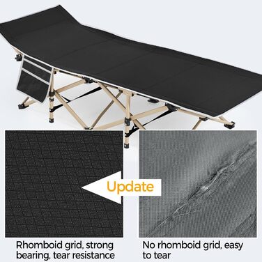 Розкладне ліжко для кемпінгу Yaheetech, похідна шезлонг-ліжка з кишенею та сумкою для транспортування, витримує до 150 кг, чорне
