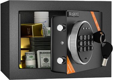 Міні-сейф WASJOYE для дому: компактний сейф з ключем та кодовим замком, 6.6L, для зберігання грошей, документів та цінностей