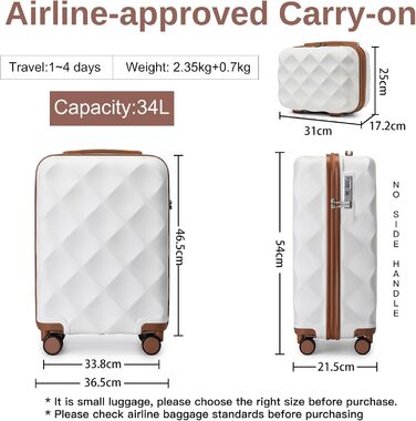 Набір валіз British Traveller: ручна валіза 54x36.5x21.5 см + косметичка 31x25x17 см, ABS+PC, кремовий