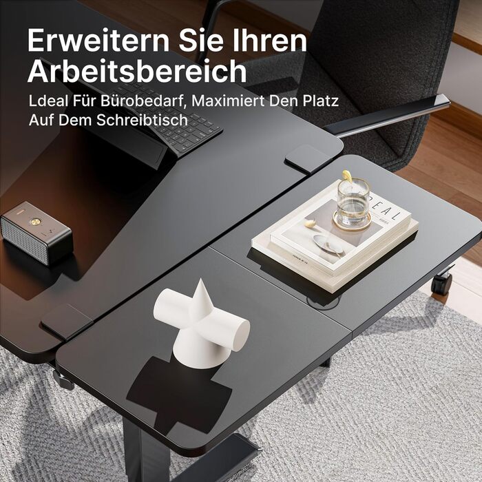 Підставка для ноутбука на стіл ергономічна, 700x300 мм, з підставкою для клавіатури та регульованою підлокітником, чорна | Розширювач столу для дому та офісу