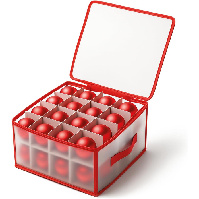 Коробка для зберігання 32 ялинкових прикрас Com-Four® - Сортувальник для ялинкових кулі та новорічного декору - Прозора/Червона