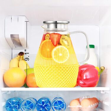 Скляна канавка для води з кришкою 2.4L, глечик з боросилікатного скла, канавка для холодного чаю, глечик для напоїв, стійкий до високих температур