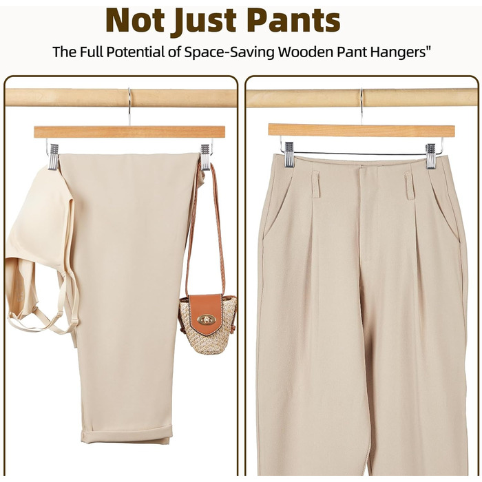 Дерев'яні вішалки для штанів та одягу HOUSE DAY з кліпсами, 25 шт. - білі, 35.5 см, поворотний гачок