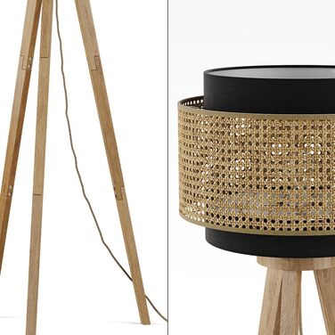 Стійка лампа Vicco Morten з ротангу, 45 см - торшер для читання, чорний