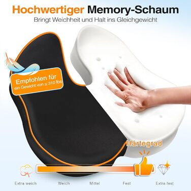 Ергономічна подушка для сидіння з Memory Foam для офісного крісла та авто, подушка для офісу, авто та дому, знімний чохол, протиковзаюча поверхня, розмір M (60–85 кг) (L-Extra Fest (110–140 кг))