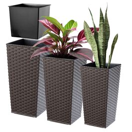 Набір з 3 горщиків для квітів KADAX, Мокко Ратан, 36/46,5/57,5 см, вологостійкий пластик