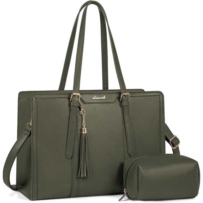 Сумка для ноутбука LOVEVOOK 15.6 дюймів, велика містка, на плечі/через тіло, канвас, для жінок, офіс, ділові поїздки, школа