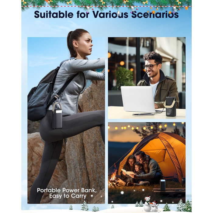 Power Bank 60000mAh Große Kapazität: Портативний акумулятор 60000mAh з USB-C, 3 виходи, 22.5W, для ноутбука, смартфона, планшета (Чорний)