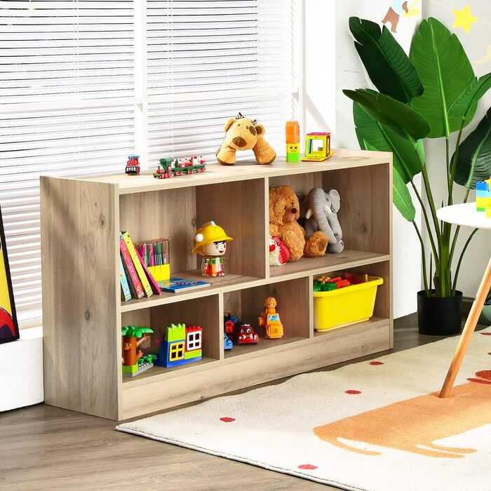 Дерев'яна дитяча полиця DREAMADE, книжкова шафа для зберігання іграшок для дітей, полиця для іграшок для дитячої кімнати, ігрової кімнати та дитячої, 111 x 30 x 61,5 см (натуральна)