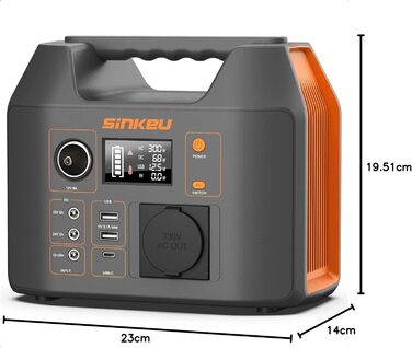Портативна електростанція SinKeu 296Wh, 300W, з чистою синусоїдою, USB, TYP-C, LED-ліхтар, для кемпінгу та резервного живлення