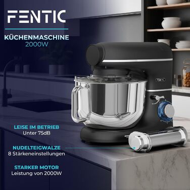 Кухонний комбайн з машиною для пасти – 2000W, електричний, з чашею 6.2L з нержавіючої сталі (чорний)