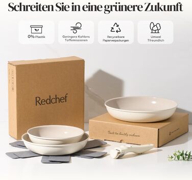 Набір сковорідок Redchef з знімним ручками, 6 предметів (20, 24, 28 см), індукційне покриття, кераміка, антипригарне покриття, без PTFE, PFOA та PFAS, бежевий