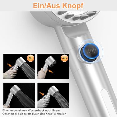 Фільтр для душу MEKO з високим тиском, ручна лійка з 15-шаровою системою фільтрації, шланг 1,5 м, 3 режими, економія води, видаляє хлор, жорстку воду, важкі метали (срібло)