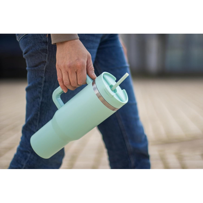 Термокружка Milu 1200 мл з трубочкою та ручкою – термокружка для подарунку жінкам та чоловікам | Подарунок на День батька, День матері, для дідуся та бабусі | Колір: Mellow Mint