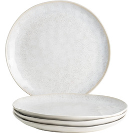 Набір столових тарілок з 4-х штук, крапчаста глазур, органічні форми, вінтажний вигляд, кераміка, білий
