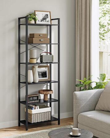 Стелаж VASAGLE з 6 полицями, сталевий каркас, для вітальні, спальні, кабінету, 30 x 80 x 186 см, індустріальний дизайн, вінтажний колір, LLS082B01