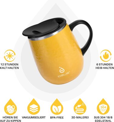 Кружка для кави та чаю Ideus 470 мл (подвійні стінки, нержавіюча сталь, з кришкою)