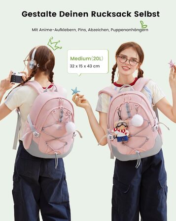 Шкільний рюкзак LOVEVOOK для дівчаток, 5 клас, рюкзак для дітей з нагрудною стрічкою, легка жіноча шкільна сумка, рюкзак для дітей від 8 років для дитячого садка, школи, університету, дозвілля, сірий-рожевий, 15,6 дюймів