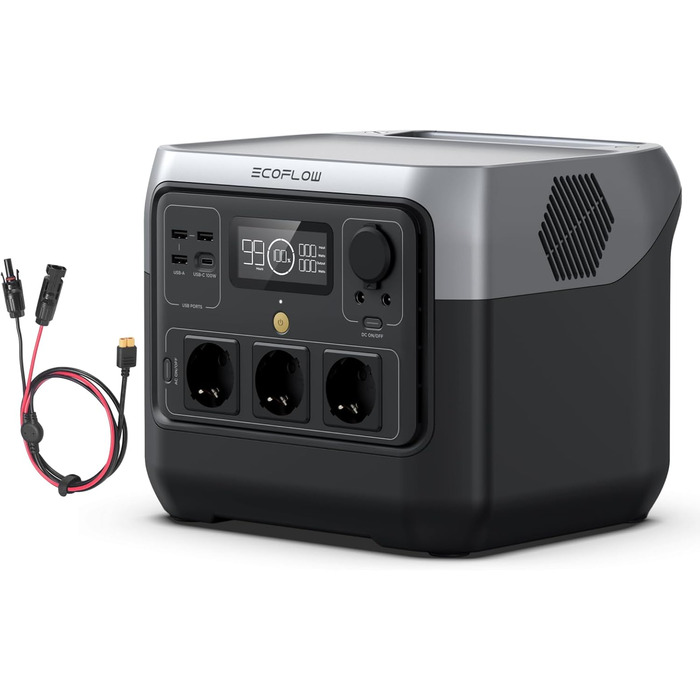 EcoFlow RIVER 2 MAX: портативна електростанція 512Wh з кабелем XT60, LiFePO4, 1000W, для кемпінгу, невідкладного живлення та дому