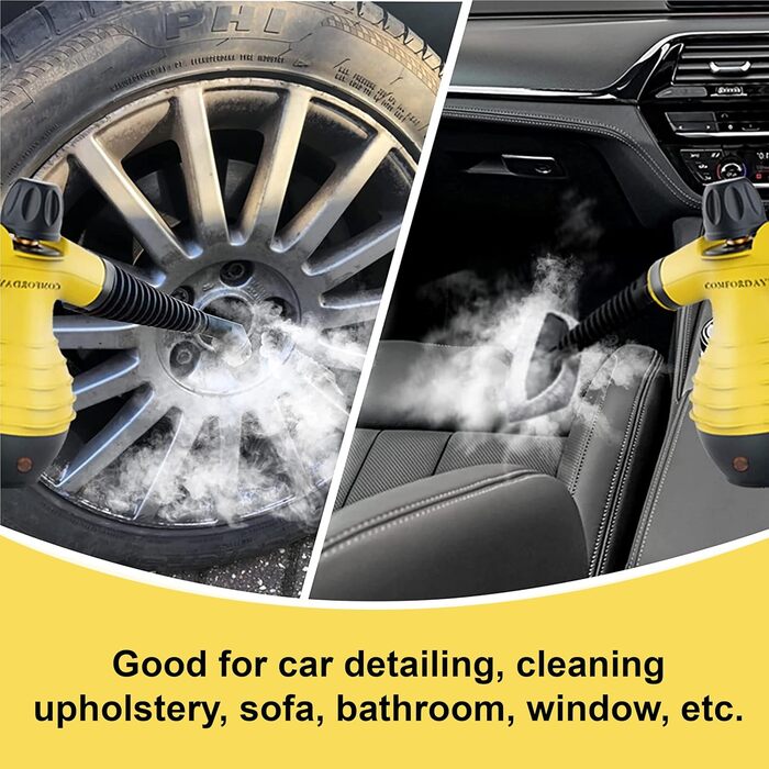 Портативний пароочисник Comforday для дому та авто: видаляє жир, плями та бруд. Зі 9 насадками для чищення диванів, кухні та інших поверхонь.
