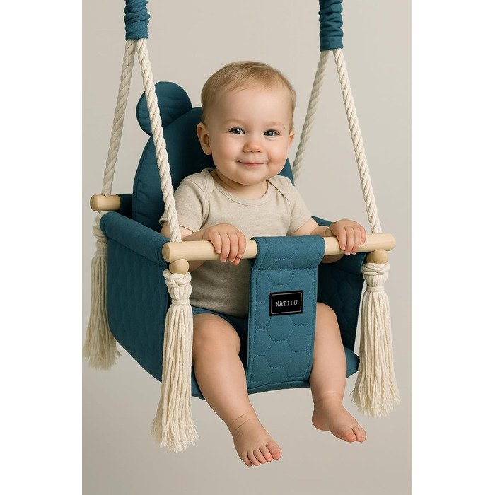 Дитяча гойдалка для дому та вулиці Bär Light Velvet | Гойдалка для малюків з м'яким сидінням