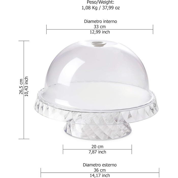 Форма для випічки Omada Design Linea Diamond з акрилу, діаметром 36 см, з кришкою та підставкою для фруктів/випічки, Made in Italy