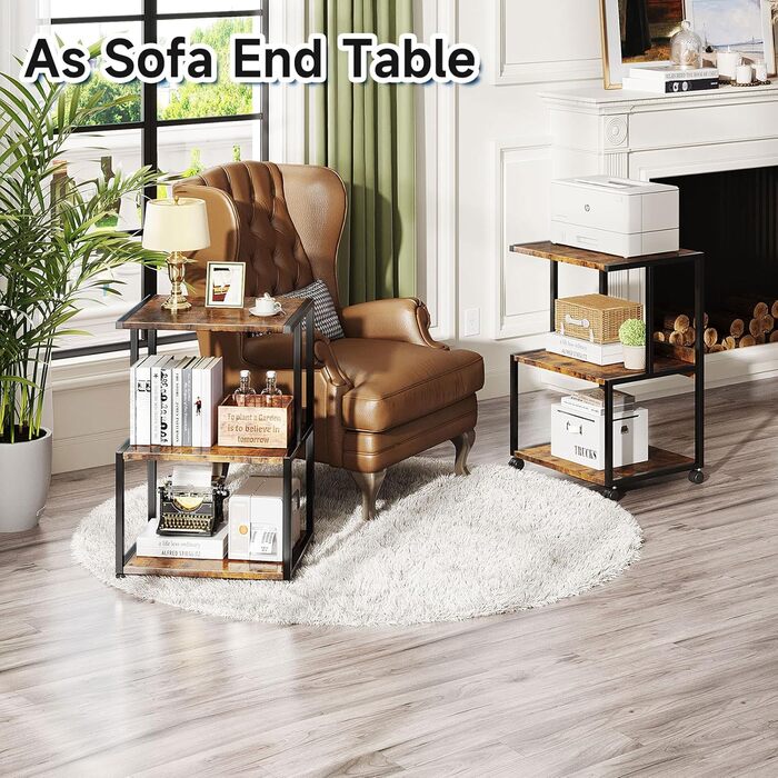 CAIYUN Стіл для принтера, стійка для принтера з фіксуючими колесами, візок для принтера на коліщатках з 3 рівнями, дерев'яно-металева конструкція, міцний і простий у збиранні, 30 x 44 x 65 см, (Коричневий)