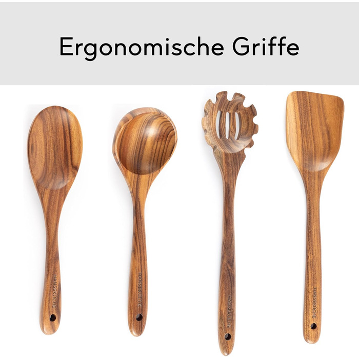 Набір кухонних помічників з дерева (9 шт.): щипці для гриля, вінчик, лопатка, ложка, шумовка. Матеріал: теак.