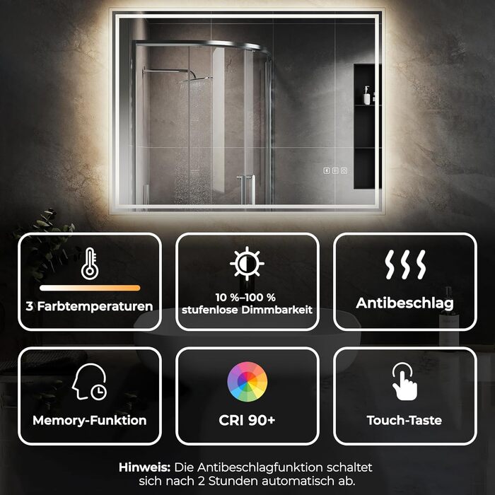 Дзеркало для ванної кімнати зі підсвічуванням SVNR, 70x50 см, LED, з куточним збільшувальним дзеркалом, сенсорне керування, антизапар, 3 колірні температури