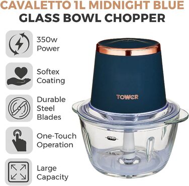 Подрібнювач для салатів Tower Cavaletto T12058MNB, 1 л, 350 Вт, Midnigth Blue & Roségold, для одноразового використання