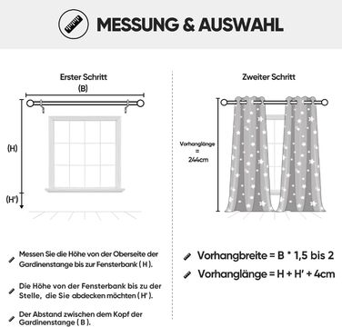 Штора для хлопчика, штори зірка з люверсами, 2 шт. и світло-сірий, 2 шт. H244 X W132см