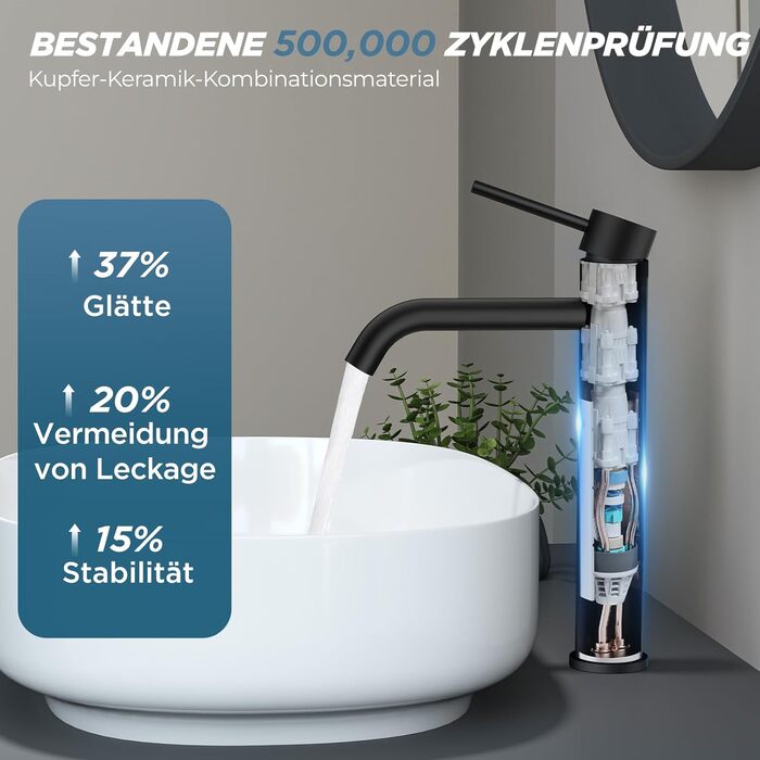 Чорний змішувач для ванної кімнати FORIOUS з висотою виливу 190 мм (11.2 дюймів) - однорідний змішувач для умивальника, ванної кімнати, гостьового WC