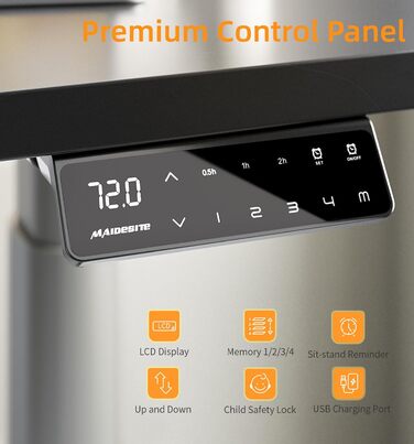 Електричний столик для роботи MAIDeSITe EL2 Pro Art з регулюванням висоти, сірий. Овальне підстав'я, навантаження 180 кг, 4 пам'яті, захист від зіткнень