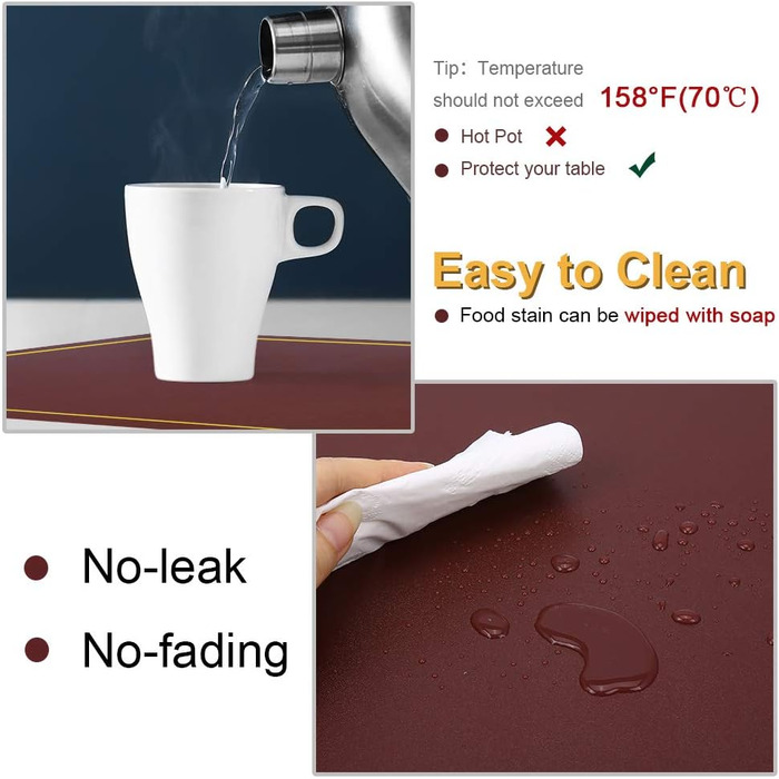 Підставки під тарілки Leder Platzsets, бордові, 6 шт., миючі, водонепроникні, для дому, кухні, на вулицю