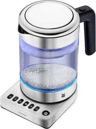 Електричний чайник-заварник WMF Küchenminis 2 в 1 з регулюванням температури, 1 л, 1900 Вт, скло, з тримачем для чайних пакетиків та ситом