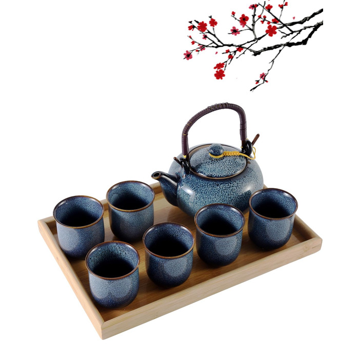 Набір чайний сервіз з порцеляни DUJUST, японський стиль, блакитний колір