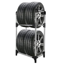 Стійка для шин BAOYOUNI на 4 шини/диски, 2 яруси, сіро-срібна, 57,2 x 37,3 x 114,6 см