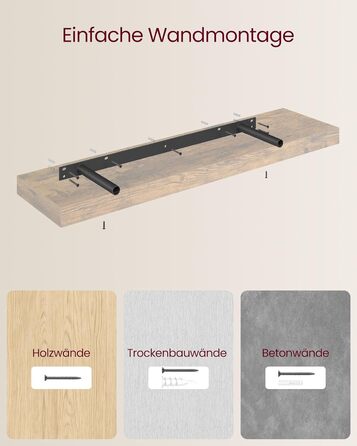 Настінна полиця VASAGLE, 2 шт., 20 x 80 x 3,8 см, вінтажний колір, для декору, фотографій, вітальні, кухні, офісу