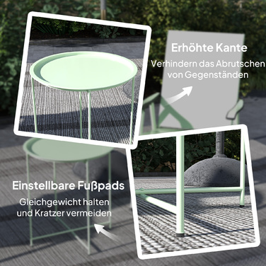 Outsunny Side Table Складаний садовий стіл Ø46 x 50 см Круглий стійкий до погодних умов балконний стіл зі складними ніжками столу Кемпінговий стіл Розкладний стіл Журнальний столик для вітальні, офісу, на вулиці, в приміщенні, зелений