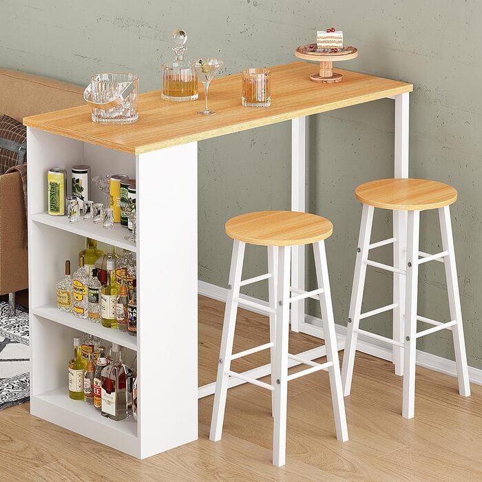 Набір барного столу та табуреток Soges: стіл, 2 барні табурети, полиця для зберігання (91x49.5x91 см)