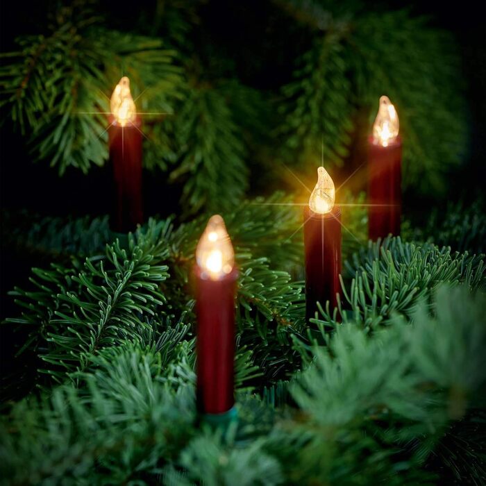 Набір декоративних LED-свічок Lumix® SuperLight Mini Metallic Red для ялинки, 12 шт, теплий білий, з пультом ДУ, таймер 4год, 9см, 75546