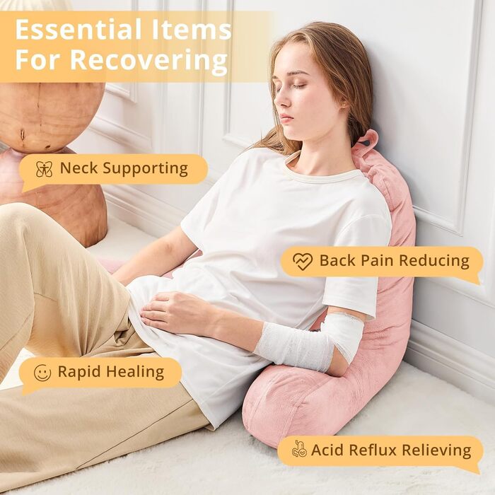 Підкуштунок Sasttie для читання з велюровою спинкою, подушка для підтримки спини для дорослих, з підлокітниками для читання на ліжку, дивані, підлозі, в гуртожитку, аксесуар для читання, персиковий, 18 дюймів, персиковий рожевий