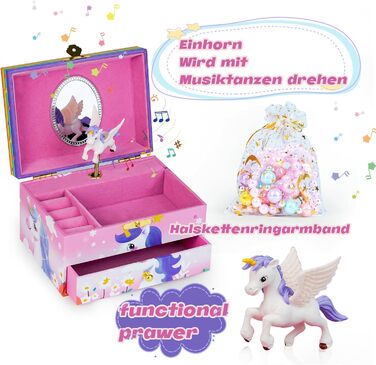 Шкатулка для дівчаток AdelDream (5 наборів) - музична, 2 відділення - подарунок для доньки та подруги (рожевий єдиноріг)