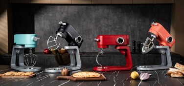 Кухонна машина 5л для тіста: планетарний міксер для хліба, піци з таймером, 8 режимів, чаша з нержавіючої сталі, гачки, вінчики та гнучкий міксер (червоний)