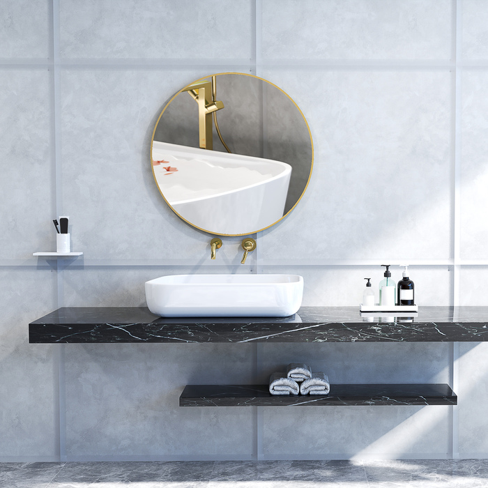 Дзеркало для ванної кімнати 70 x 70 см, кругле, з золотистою рамою, для кріплення на стіну