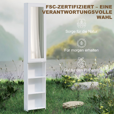 Шафа для прасувальної дошки зі дзеркалом та полицями, компактна, біла - 106x35x174 см