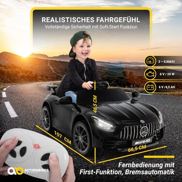 Дитячий електромобіль Mercedes AMG GT R Roadster, чорний, 6V, EVA-колеса, 2.4 ГГц пульт, 20 Вт мотор, для дітей від 3 років, Actionbikes Motors