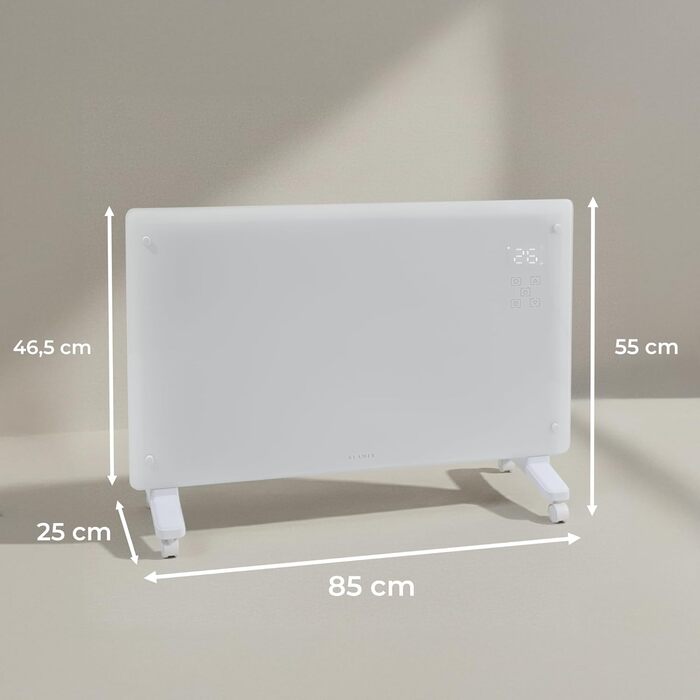 Конвектор електричний KLAMER Konvektor Pro 2500W з Wi-Fi, керуванням через додаток та таймером, режими ECO та Frostschutz, LED-дисплей, захист від перегріву, для дому та спальні, білий, настінний/підлоговий