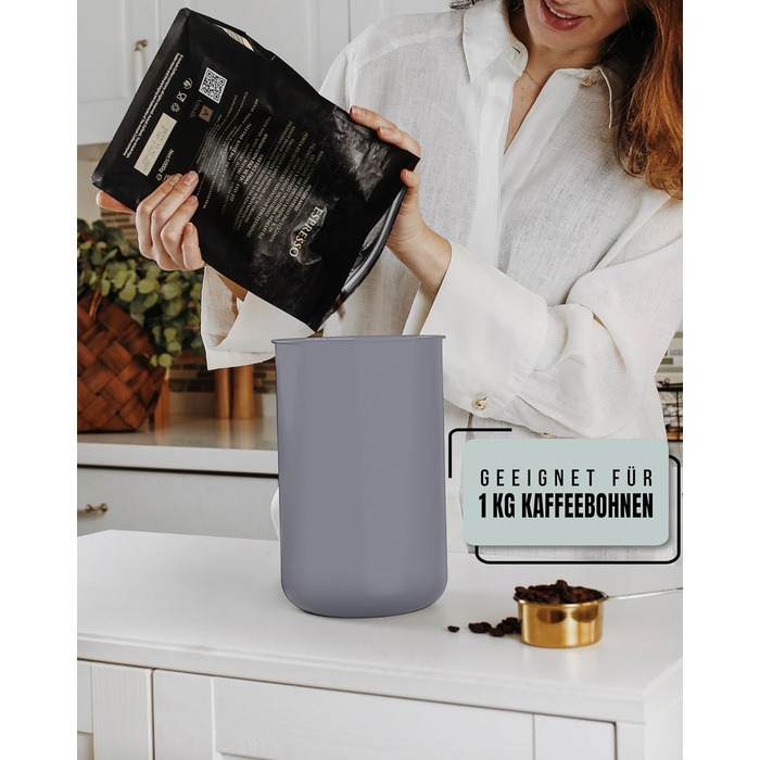 Контейнер для кави KC Kitchen & Co. – герметичний, 1 кг, нержавіюча сталь, вакуумний клапан, для кави, чаю, цукру, мюслі, білий матовий (2800 мл)